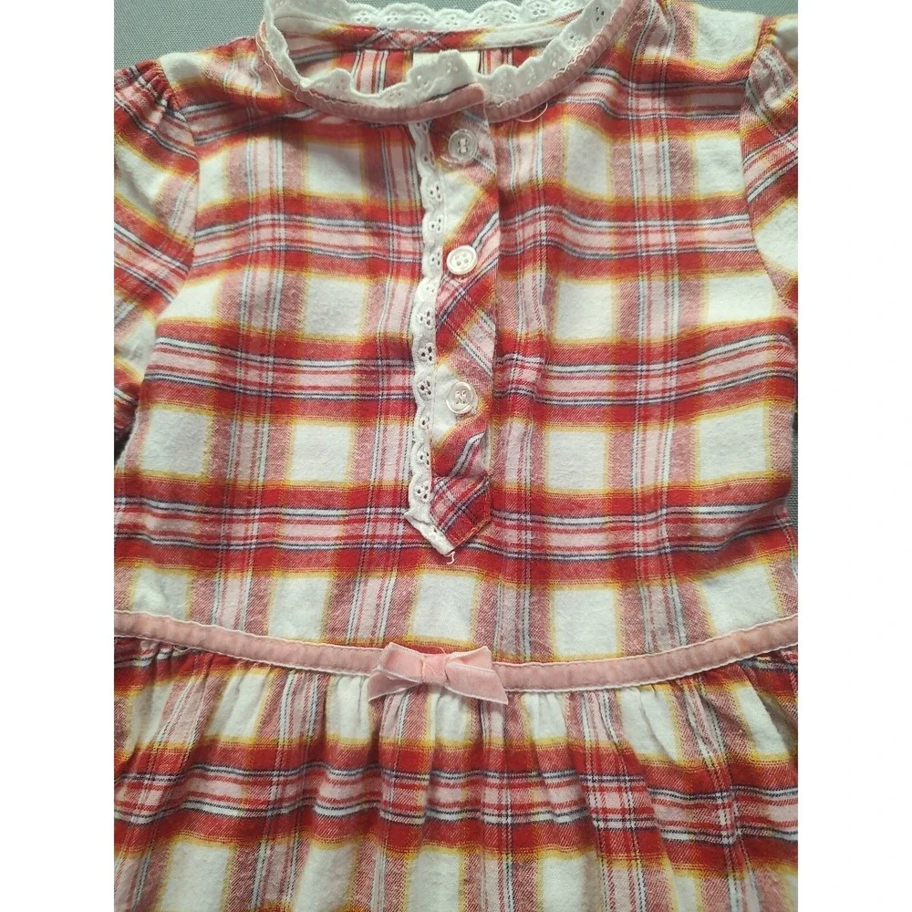Baby Route 66 Flannel‎ Dress With Lace Ruffle Size 24 Mos